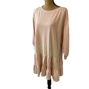 We The Free Tunic Dress Size XS Pink Oversized 1/2 Sleeve Heavy Ruffles.